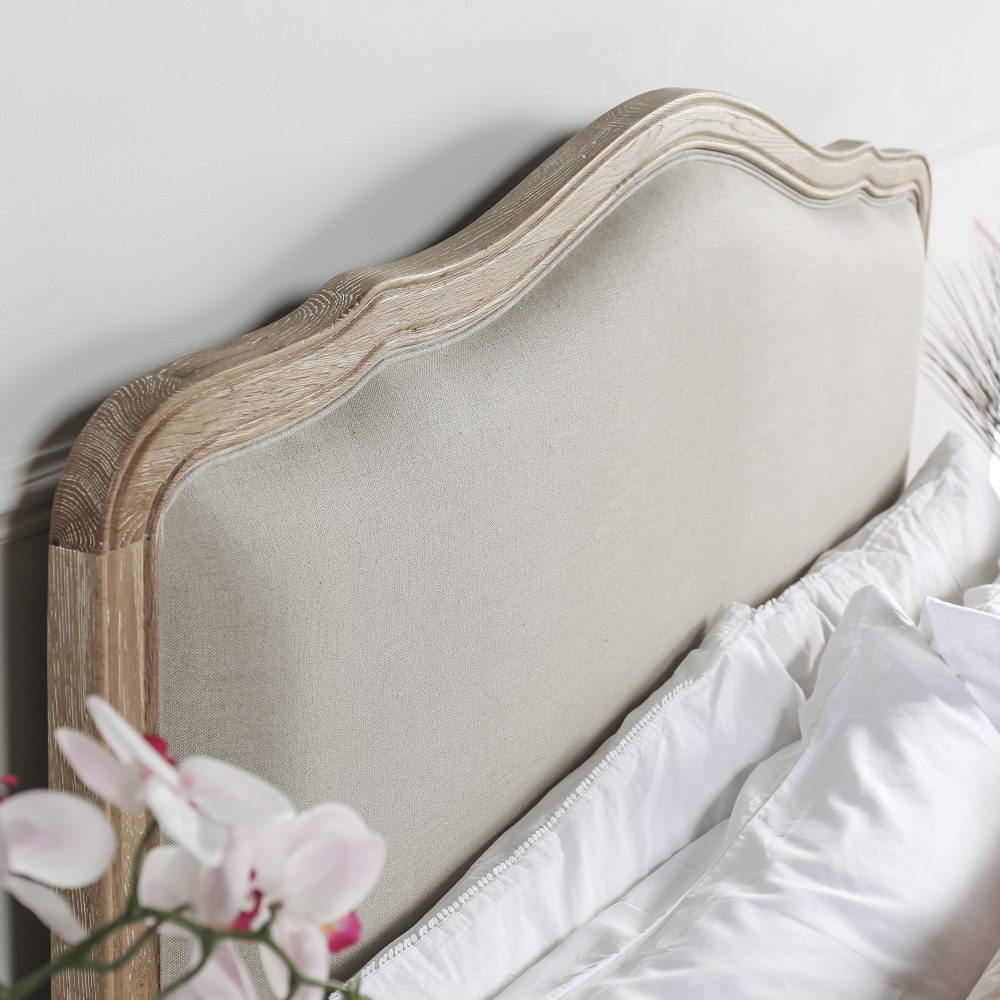 Clementine Whitewash Oak Upholstered Low Foot Board Bed - Double - Image 3