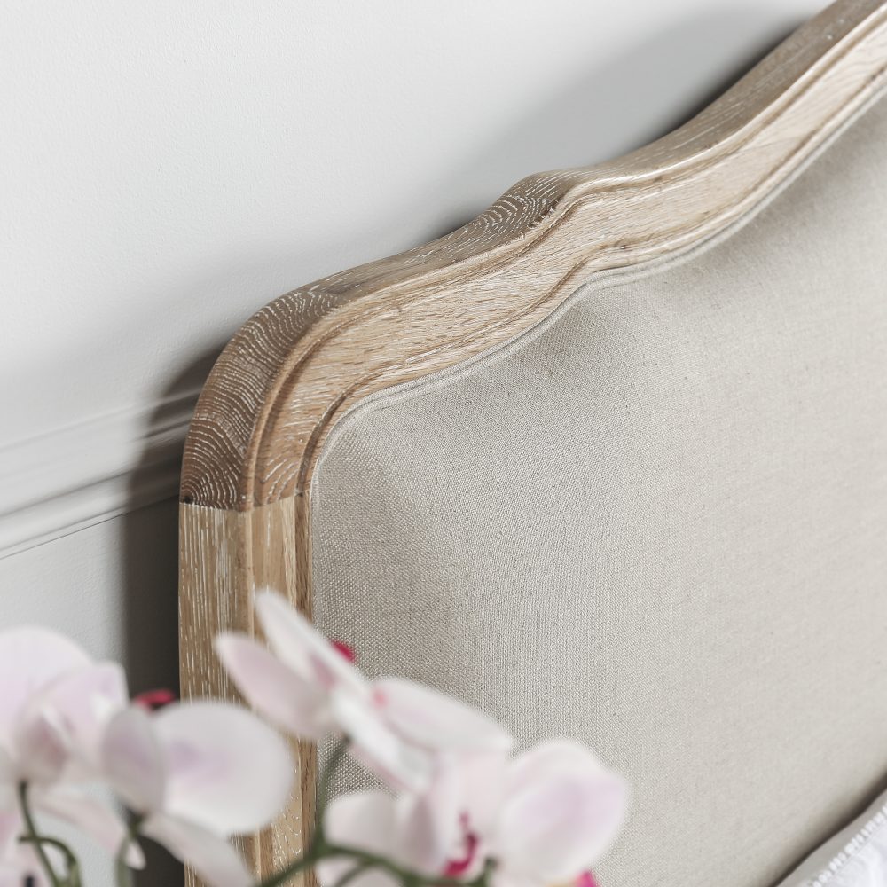 Clementine Whitewash Oak Upholstered Low Foot Board Bed - Double - Image 4