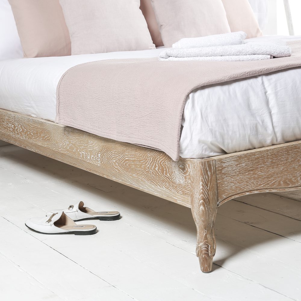 Camille French Style Upholstered Limed Oak Low Foot Board Bed - Image 7