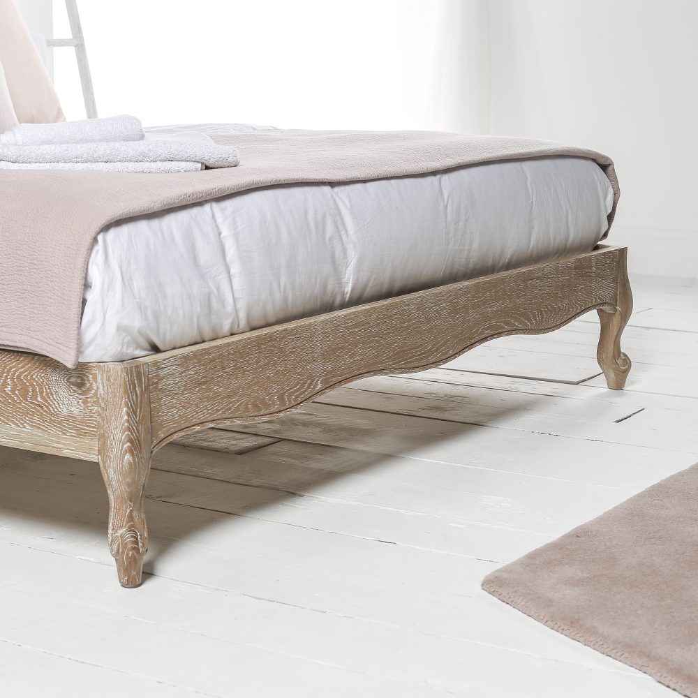 Camille French Style Upholstered Limed Oak Low Foot Board Bed - Image 5