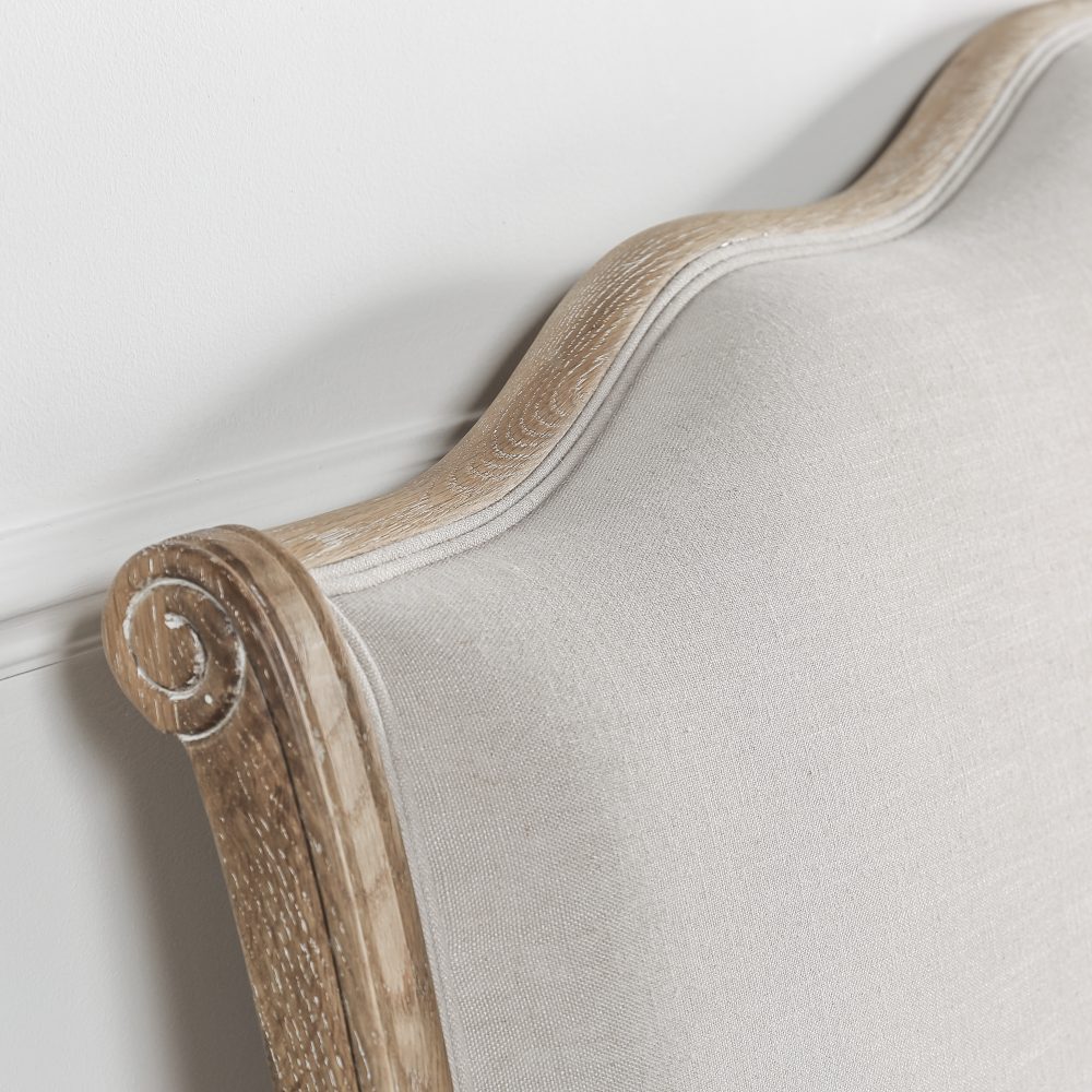 Camille French Style Upholstered Limed Oak Low Foot Board Bed - Image 3