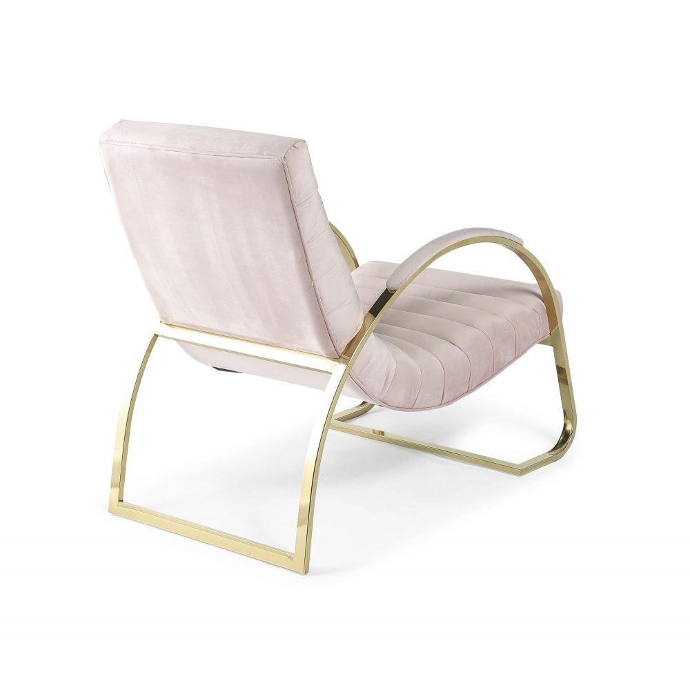 Pink & Gold Brushed Velvet Bedroom Armchair / Lounger - Image 4