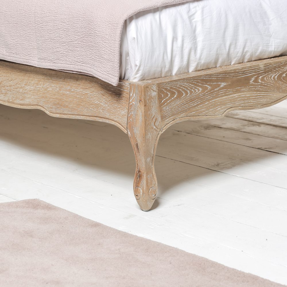 Clementine Whitewash Oak Upholstered Low Foot Board Bed - Double - Image 7
