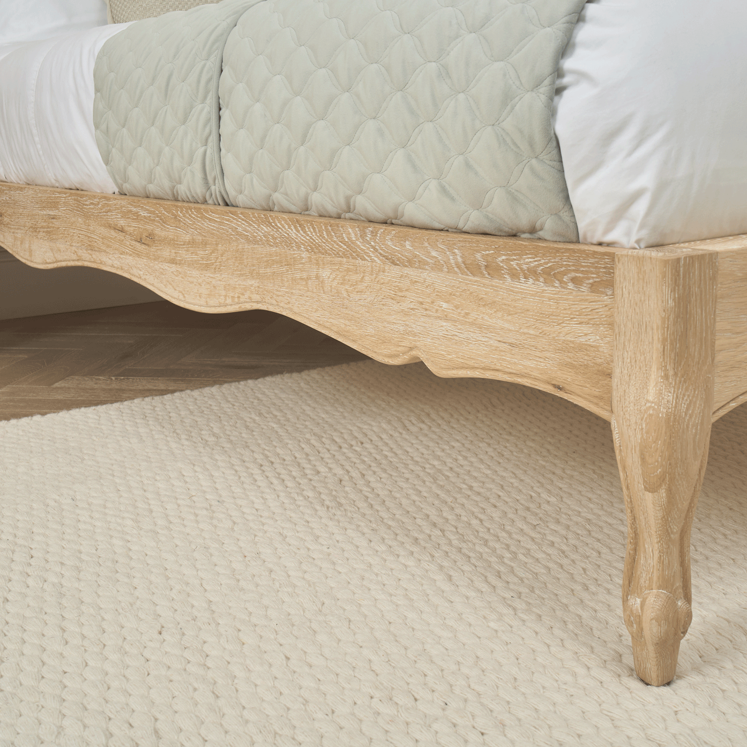 Eléa French Limed Oak Super King Size Bed with Upholstered Button Back Headboard - Image 8