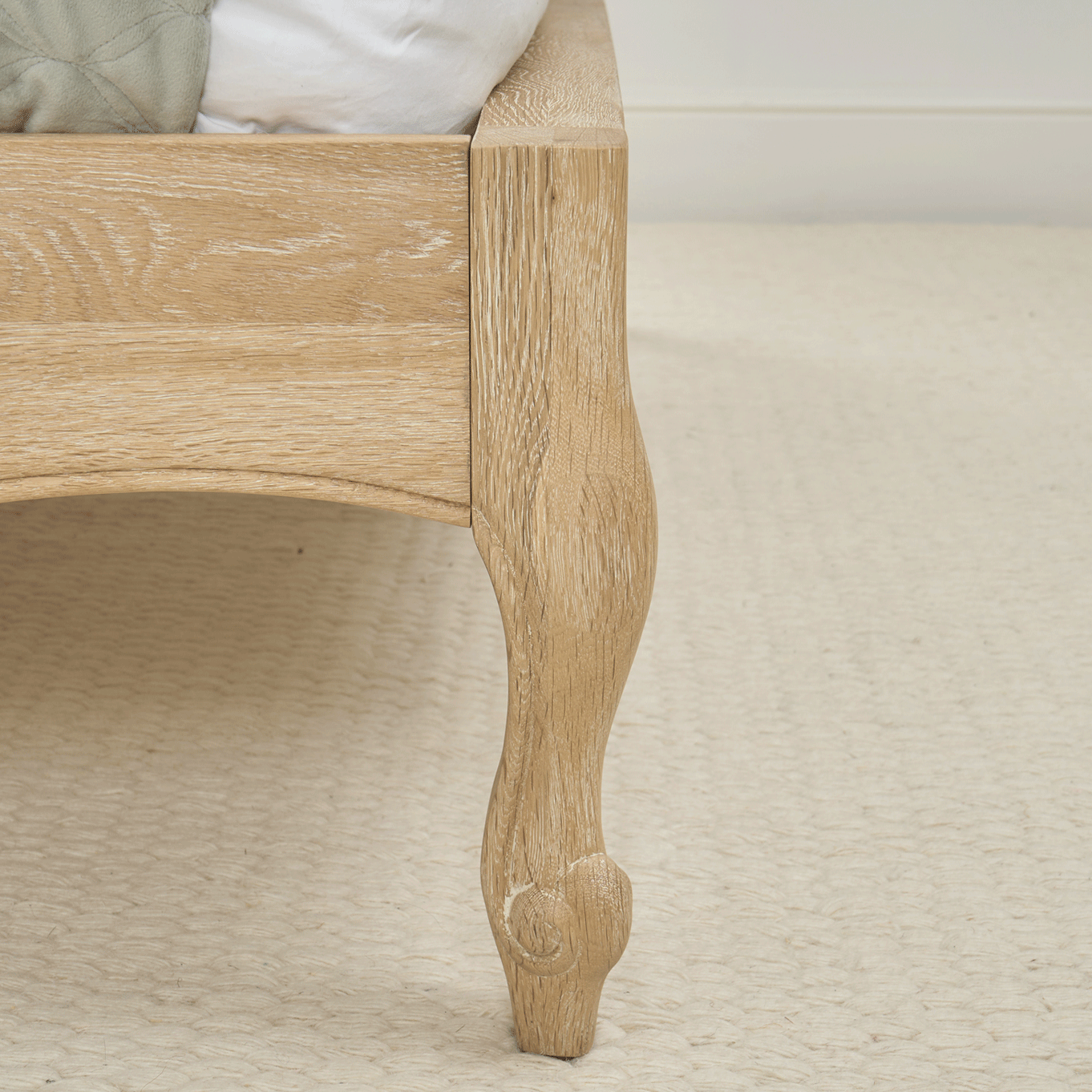 Eléa French Limed Oak Super King Size Bed with Upholstered Button Back Headboard - Image 10