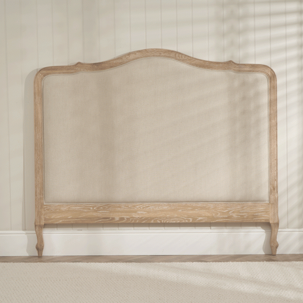 Clementine French Whitewash Oak Upholstered Divan Base Headboard – Double
