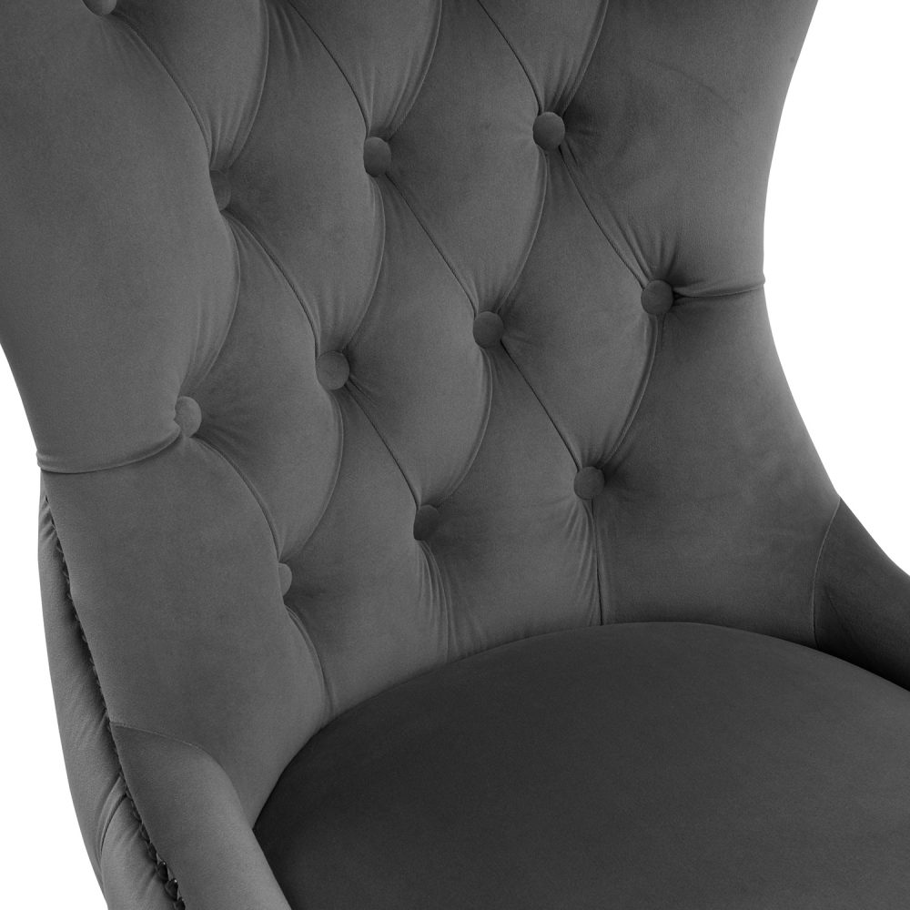 New Knightsbridge Grey Velvet Upholstered Chair With Button Tufted Detailing - Black Studs - Image 7
