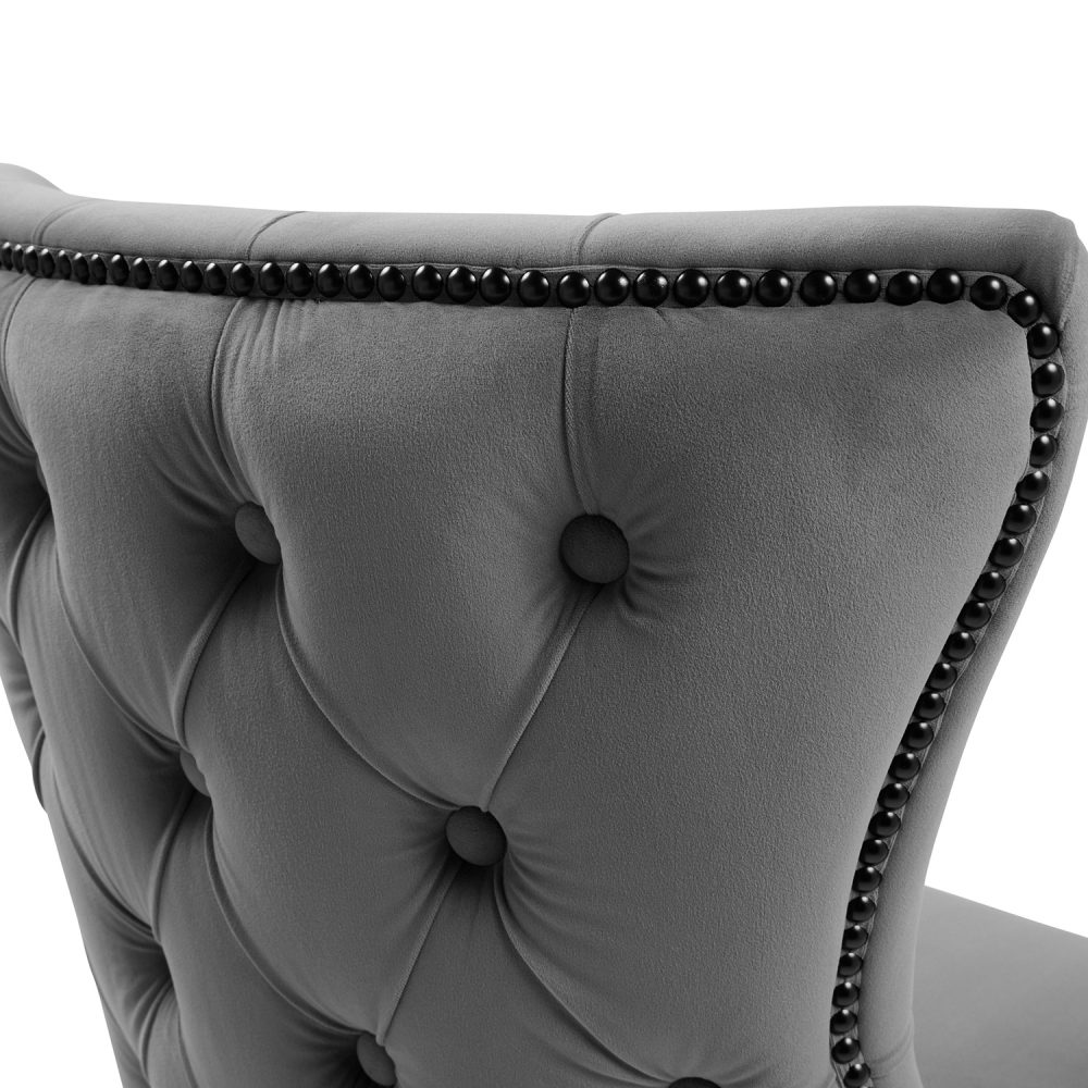 New Knightsbridge Grey Velvet Upholstered Chair With Button Tufted Detailing - Black Studs - Image 8