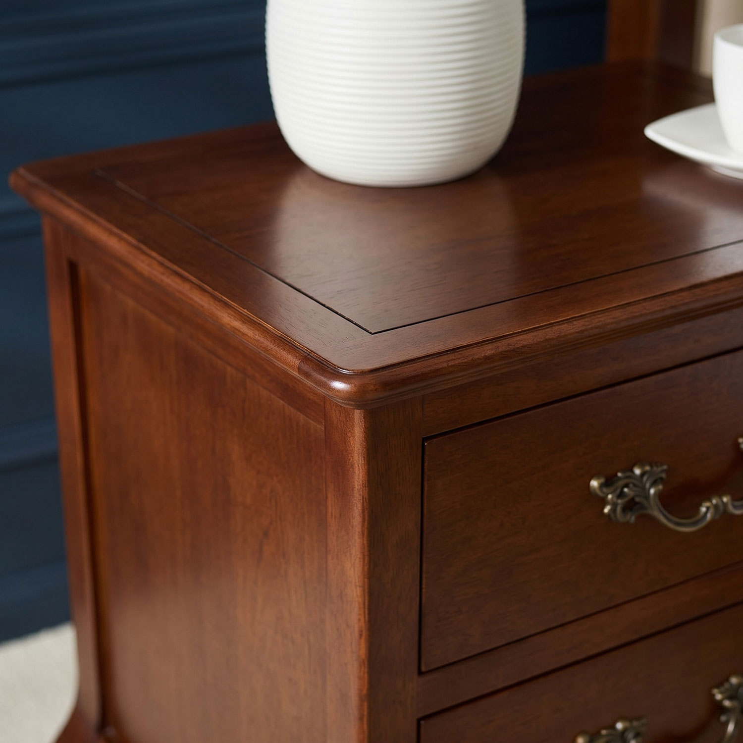 Lille French Mahogany Two Drawer Bedside Table - Image 4