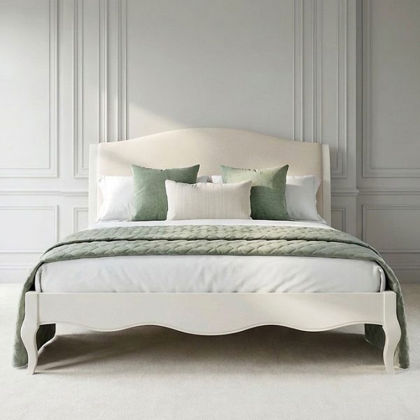 Lille French Chalk White Upholstered Low Foot Board Bed – Double Size