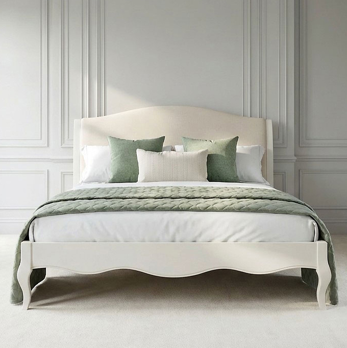 Lille French Chalk White Upholstered Low Foot Board Bed - King Size