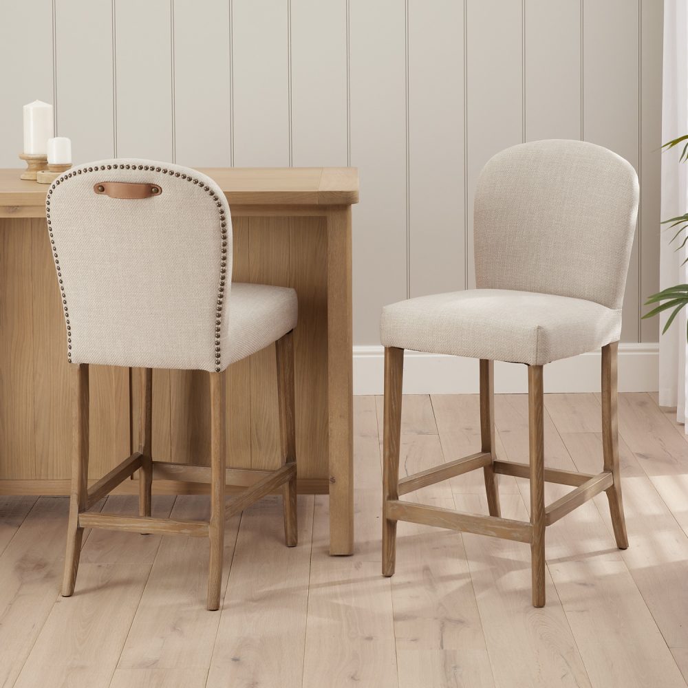 Sienna Beige Linen Upholstered White Wash Ash Counter Stool - Image 6