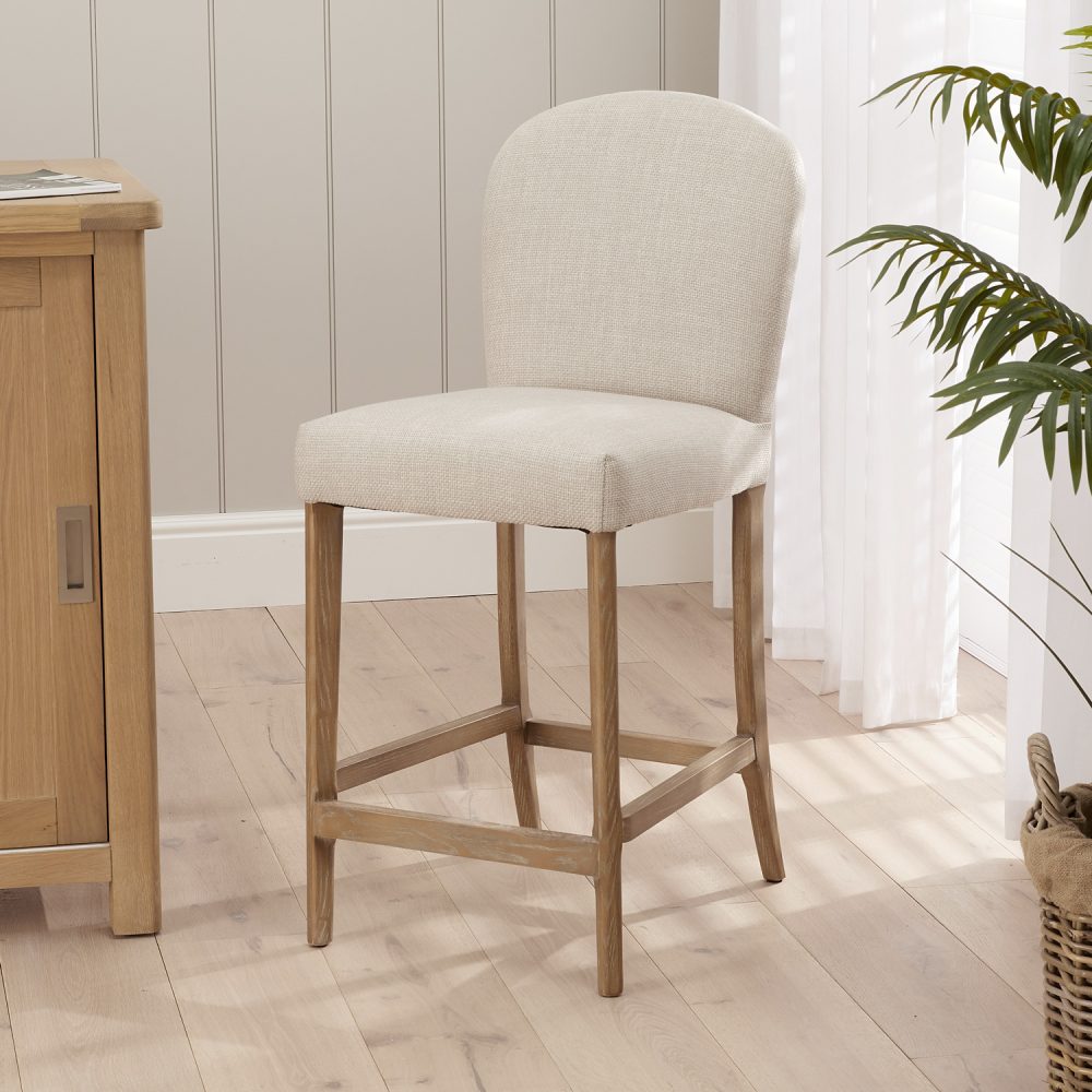 Sienna Beige Linen Upholstered White Wash Ash Counter Stool - Image 4