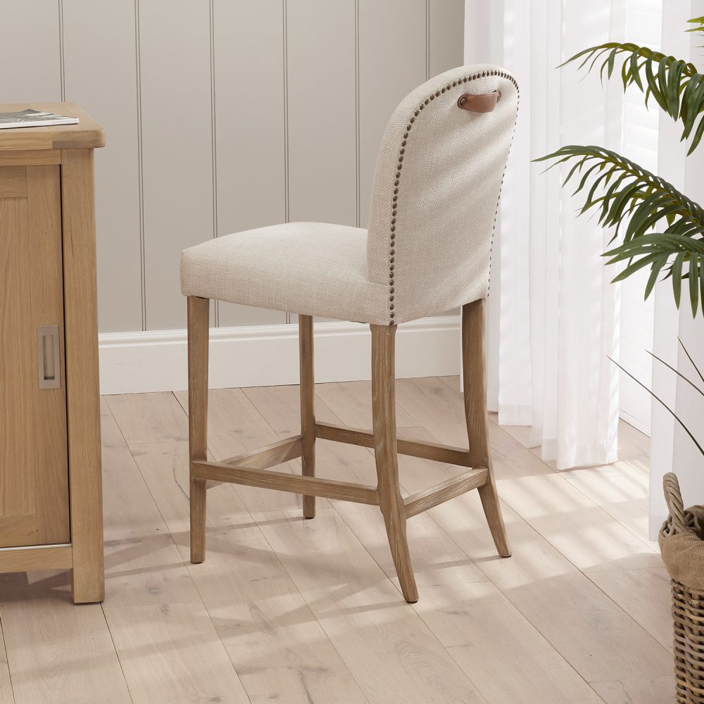 Sienna Beige Linen Upholstered White Wash Ash Counter Stool - Image 5