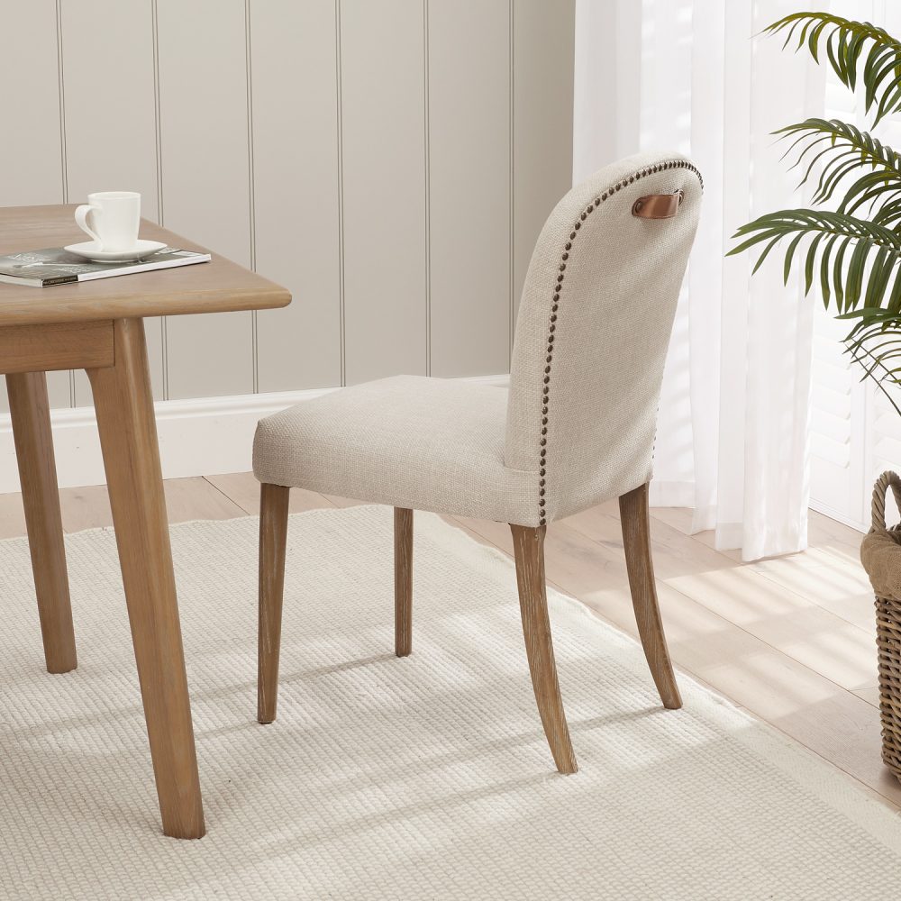 Sienna Beige Linen Upholstered White Wash Ash Dining Chair - Image 3