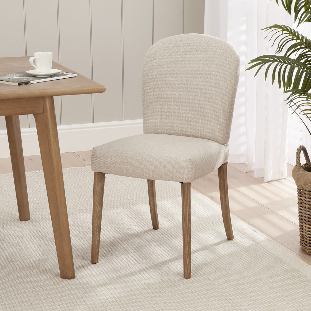 Sienna Beige Linen Upholstered White Wash Ash Dining Chair - Image 4