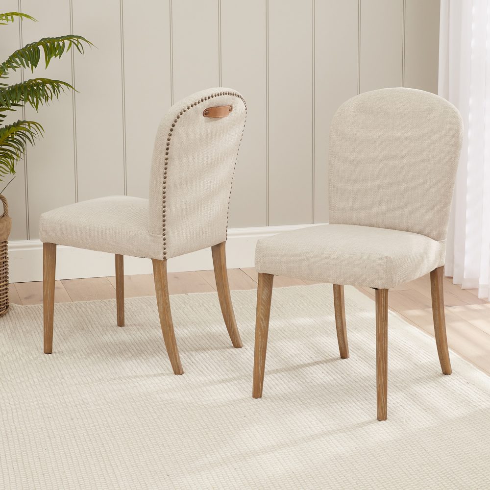 Sienna Beige Linen Upholstered White Wash Ash Dining Chair - Image 5