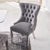 Knightsbridge Grey Velvet Upholstered Chair - Button Tufted Detailing - Polished Steel Legs - Image 4