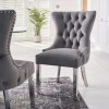 Knightsbridge Grey Velvet Upholstered Chair - Button Tufted Detailing - Polished Steel Legs - Image 3