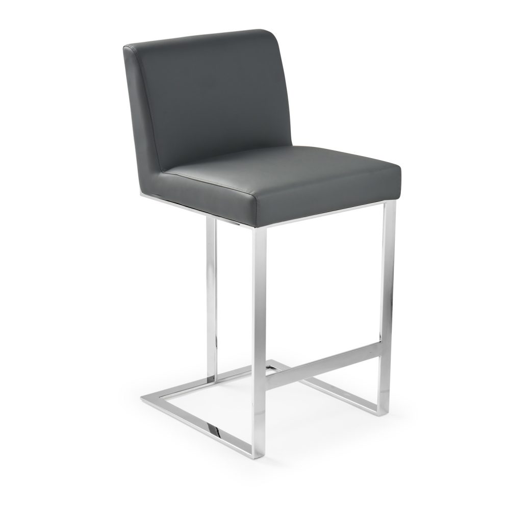 Bailey Grey Faux Leather Kitchen Barstool - Polished Steel - Image 8