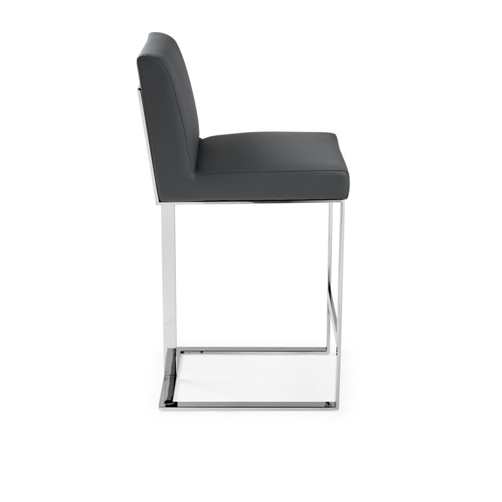 Bailey Grey Faux Leather Kitchen Barstool - Polished Steel - Image 9