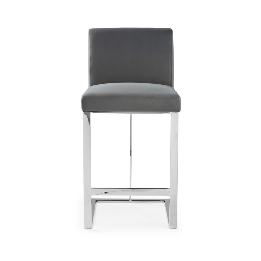 Bailey Grey Velvet Kitchen Barstool - Polished Steel - Image 8