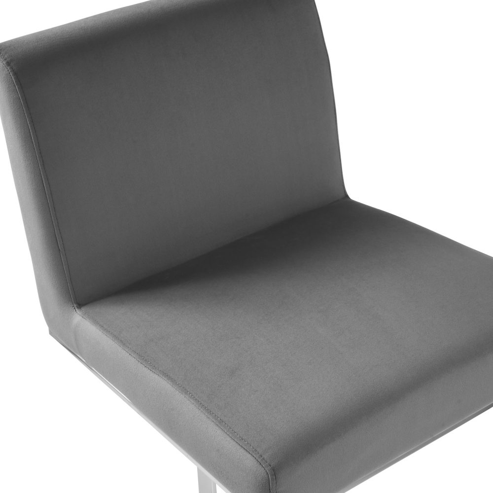 Bailey Grey Velvet Kitchen Barstool - Polished Steel - Image 10