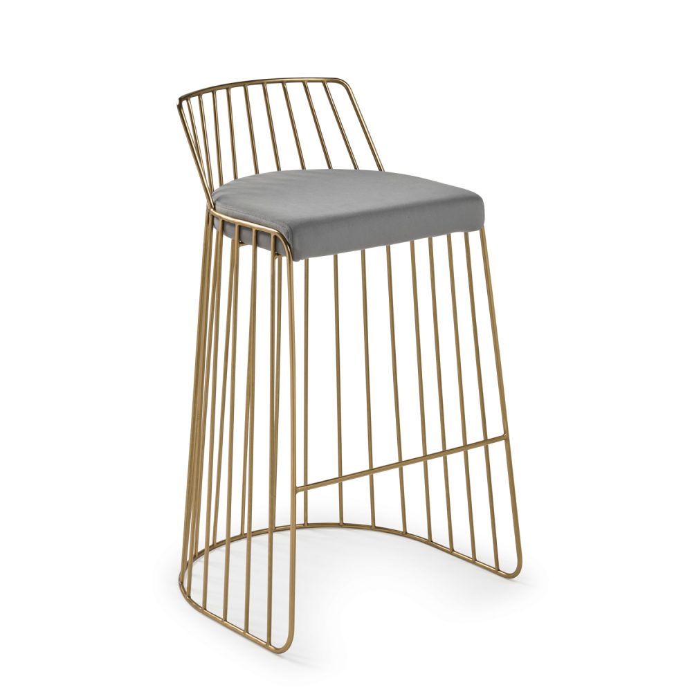 Claudia Grey Velvet Kitchen Barstool With a Gold Solid Frame - Image 7