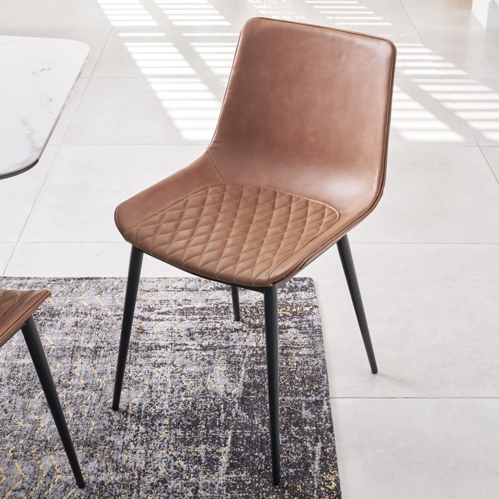 (Set of 2) Leo Tan Faux Leather Quilted Dining Chairs - Image 3