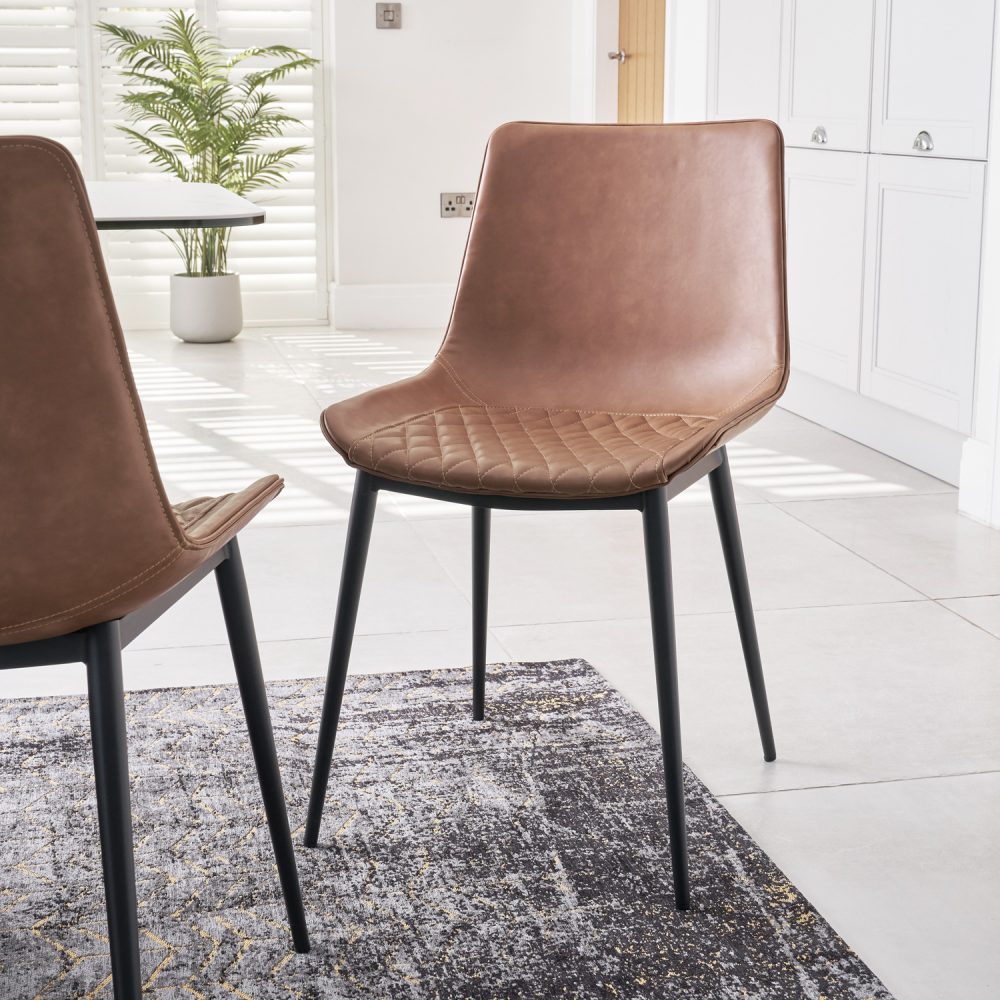 (Set of 2) Leo Tan Faux Leather Quilted Dining Chairs - Image 4