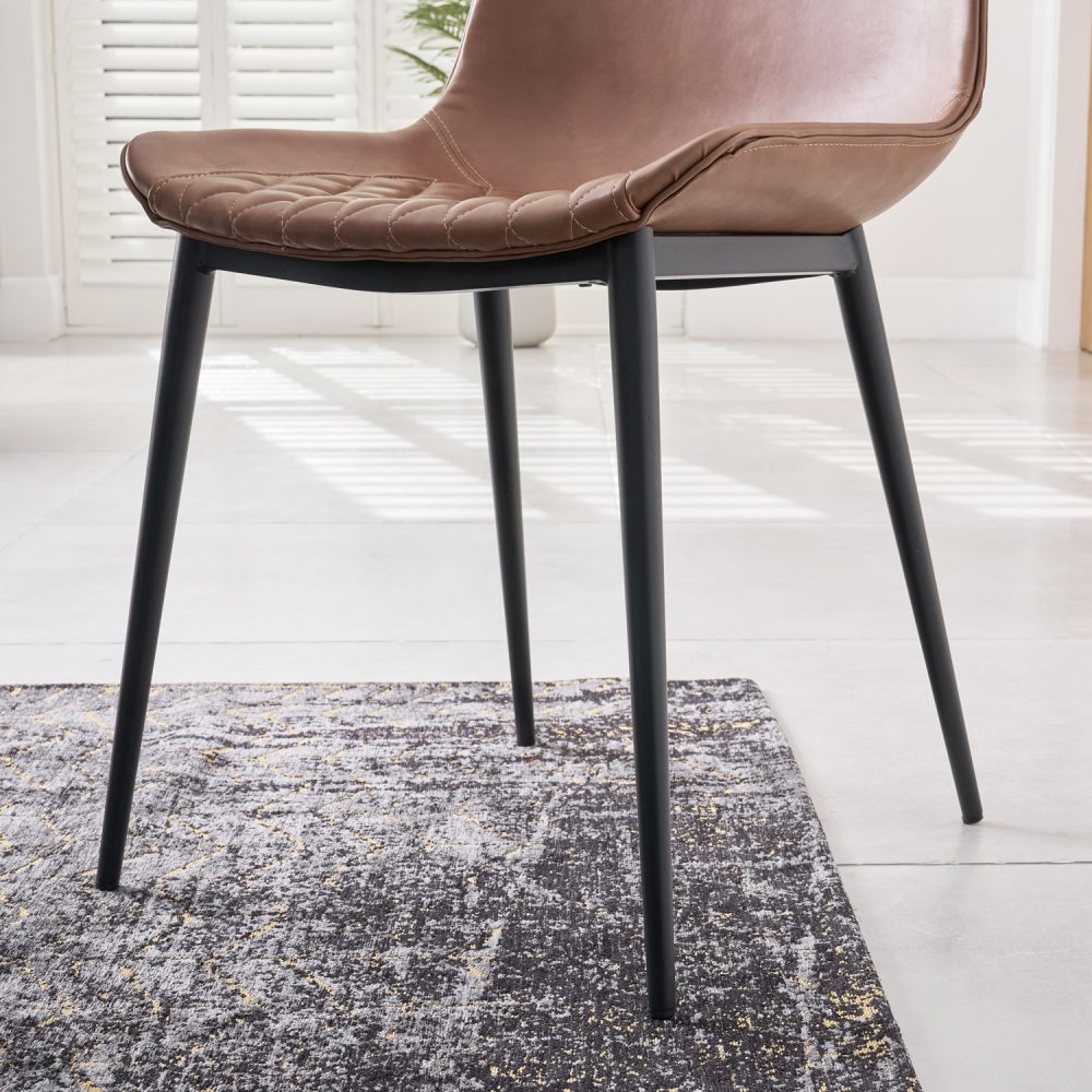 (Set of 2) Leo Tan Faux Leather Quilted Dining Chairs - Image 6