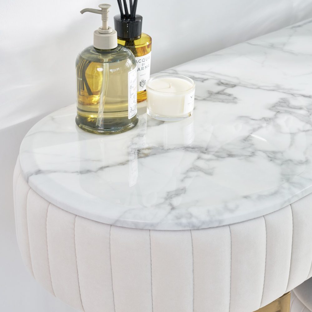 Italian Luxurious Gold Framed Marble Dressing Table Set - Image 7