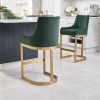 Clara Green Velvet Upholstered Counter Kitchen Stool with Gold Steel Frame