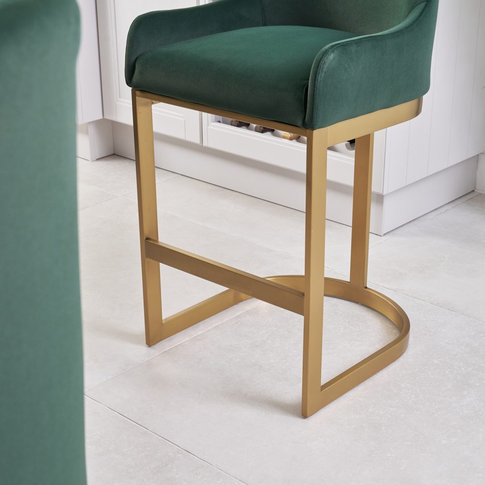 Clara Green Velvet Upholstered Counter Kitchen Stool with Gold Steel Frame - Image 5