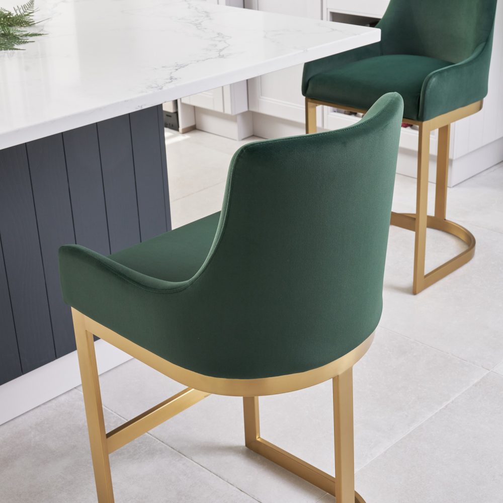 Clara Green Velvet Upholstered Counter Kitchen Stool with Gold Steel Frame - Image 4