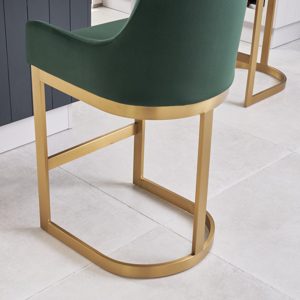 Clara Green Velvet Upholstered Counter Kitchen Stool with Gold Steel Frame - Image 6
