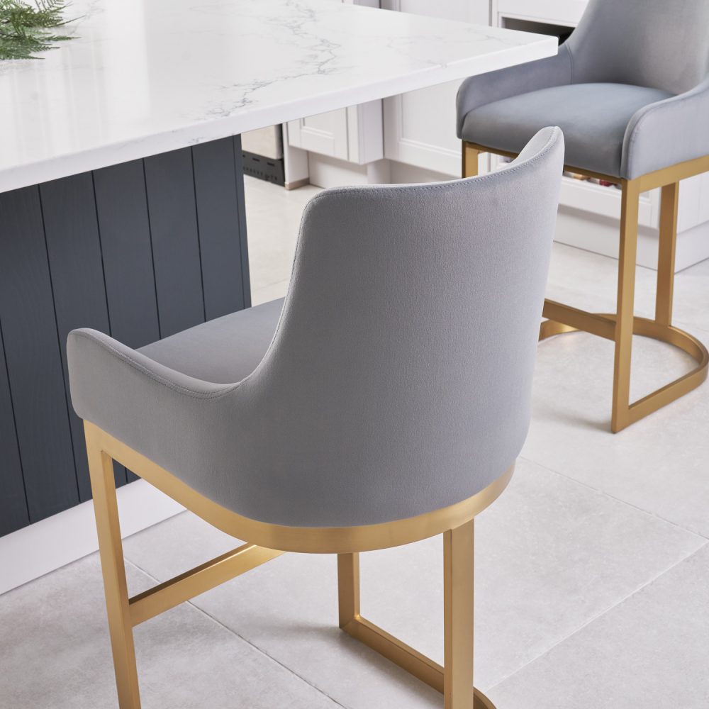 Clara Grey Velvet Counter Stool with a Gold Stainless Steel Frame - Image 5