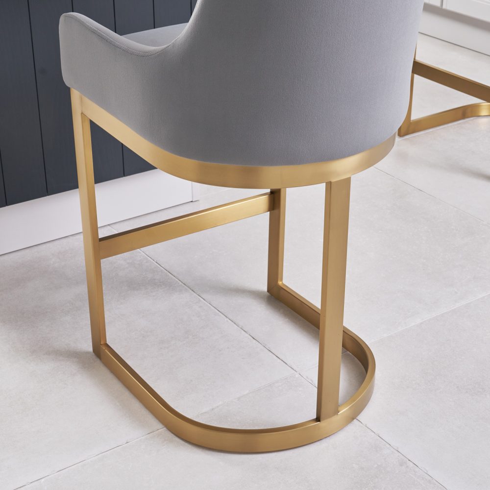 Clara Grey Velvet Counter Stool with a Gold Stainless Steel Frame - Image 4