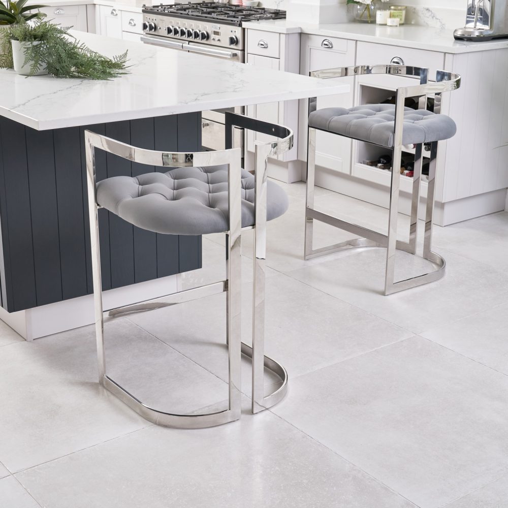 Annalise Grey Velvet Kitchen Counter Stool