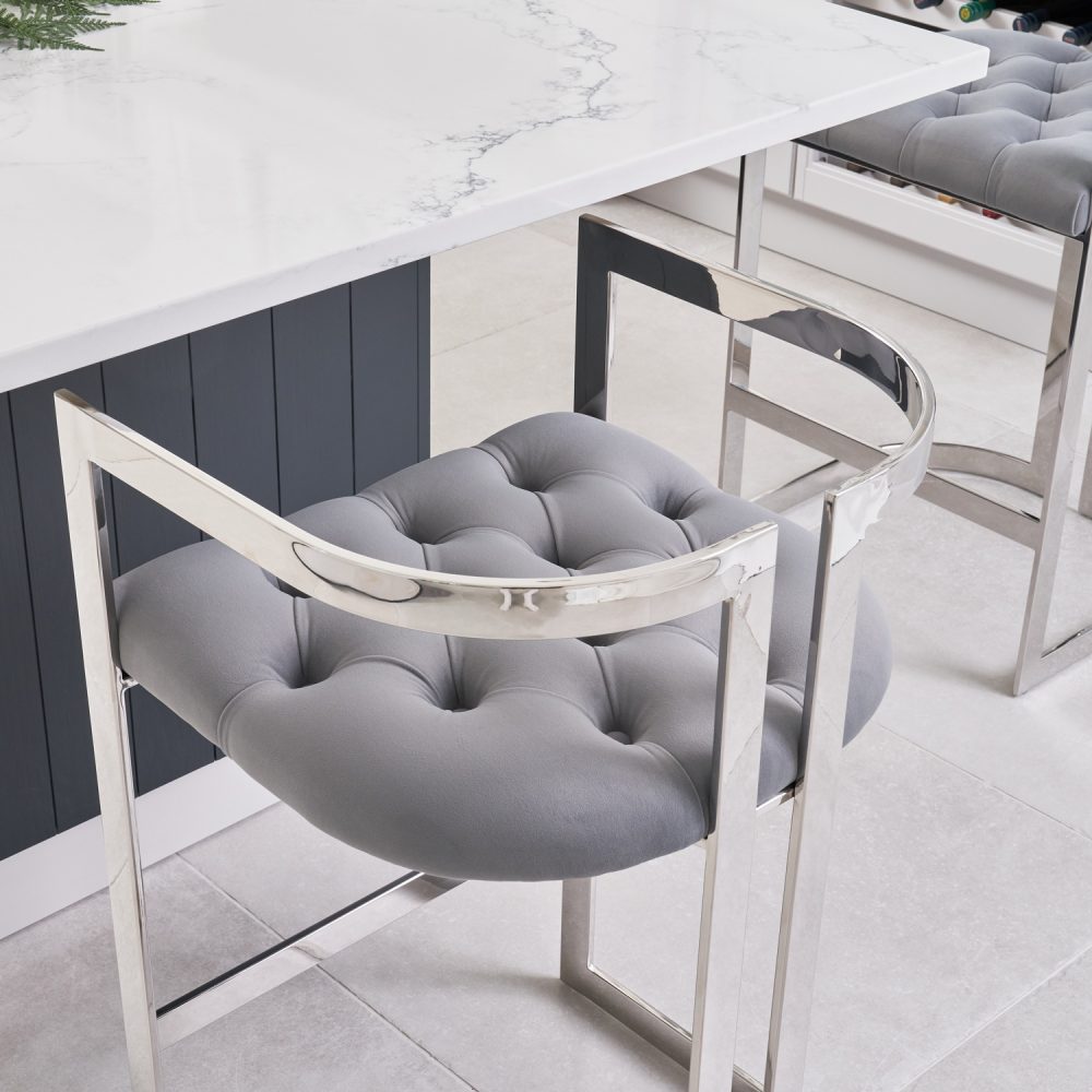 Annalise Grey Velvet Kitchen Counter Stool - Image 3