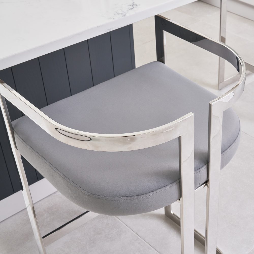 Annalise Grey Velvet Kitchen Barstool - Stainless Steel - Image 6
