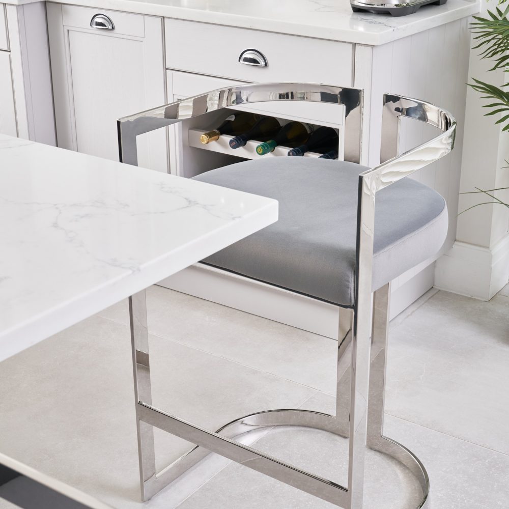 Annalise Grey Velvet Kitchen Barstool - Stainless Steel - Image 5
