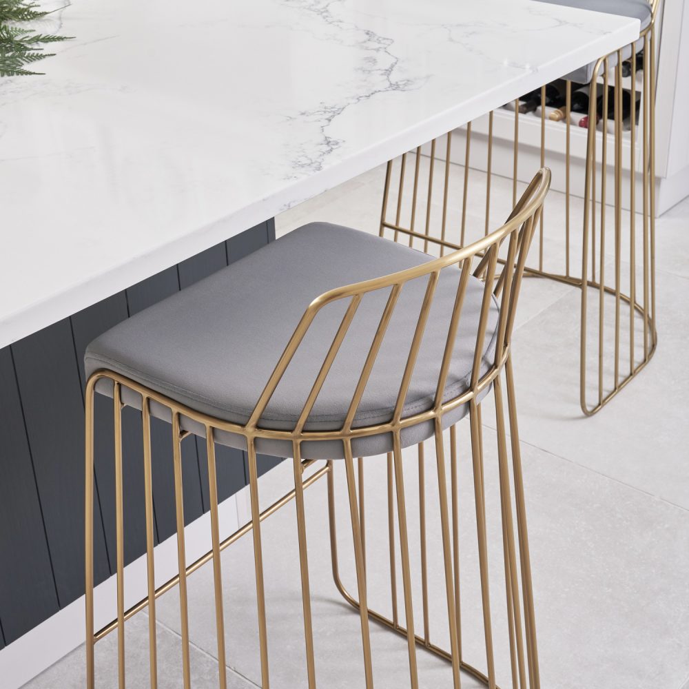 Claudia Grey Velvet Kitchen Barstool With a Gold Solid Frame - Image 5