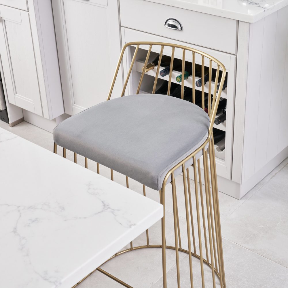 Claudia Grey Velvet Kitchen Barstool With a Gold Solid Frame - Image 3