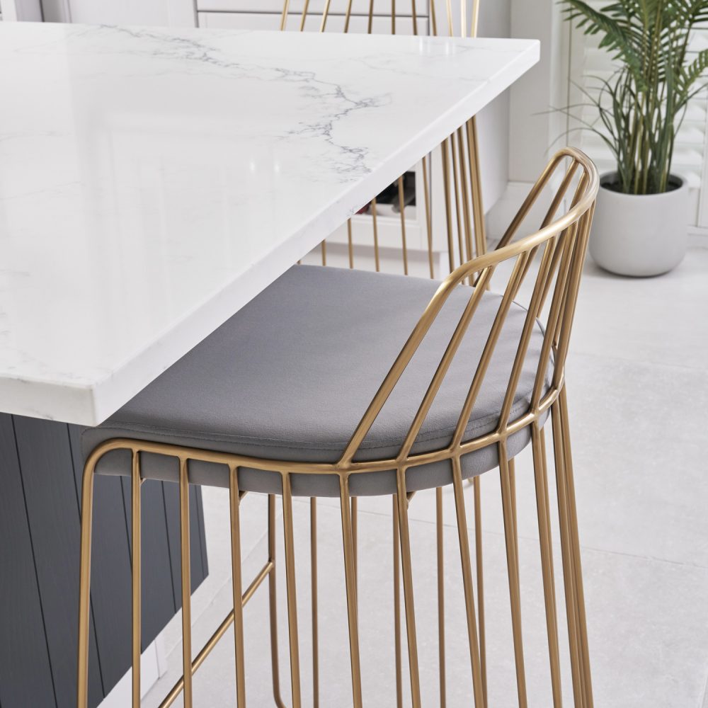 Claudia Grey Velvet Kitchen Barstool With a Gold Solid Frame - Image 4