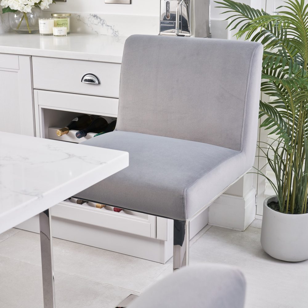 Bailey Grey Velvet Kitchen Barstool - Polished Steel - Image 3