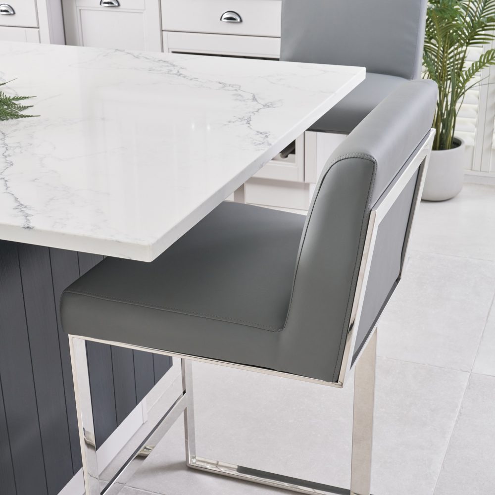 Bailey Grey Faux Leather Kitchen Barstool - Polished Steel - Image 4
