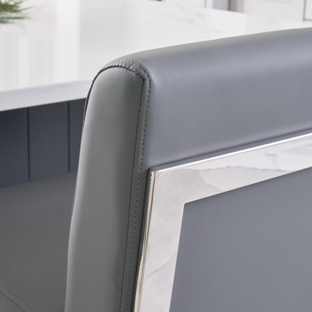 Bailey Grey Faux Leather Kitchen Barstool - Polished Steel - Image 6