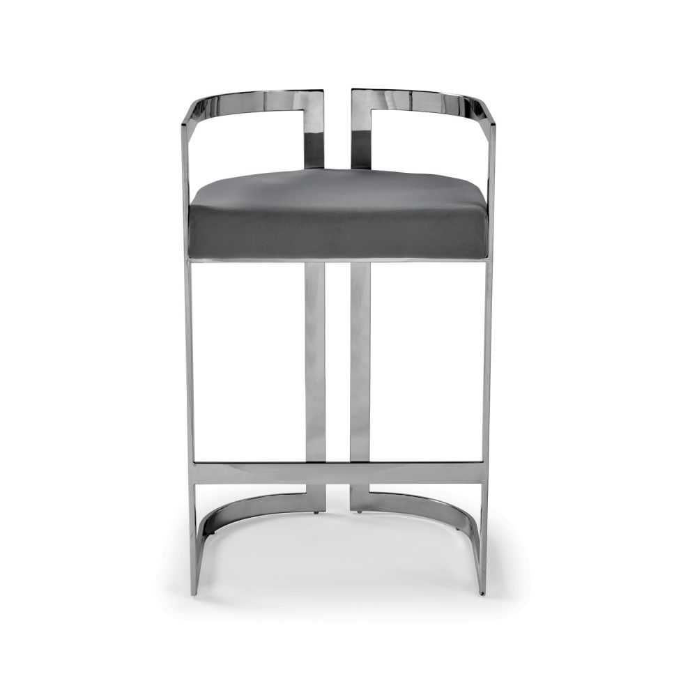 Annalise Grey Velvet Kitchen Barstool - Stainless Steel - Image 8