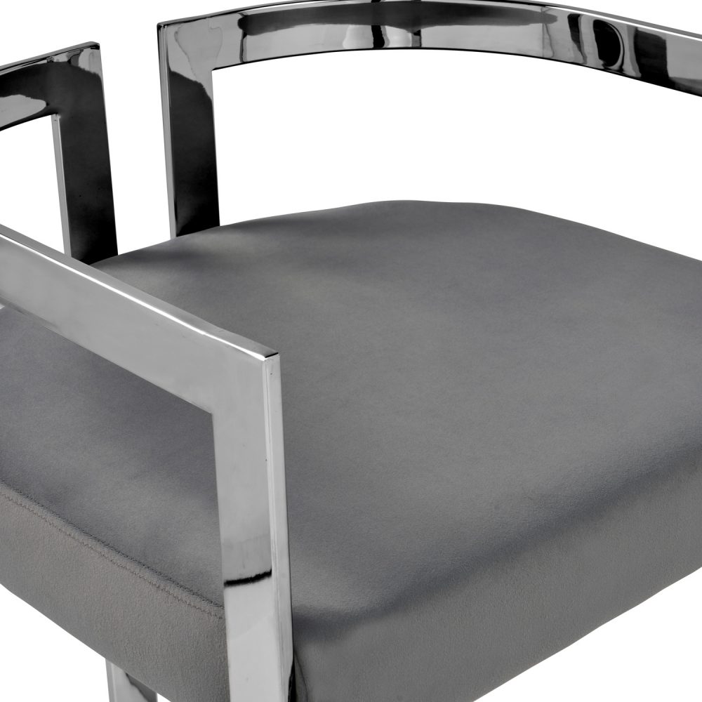 Annalise Grey Velvet Kitchen Barstool - Stainless Steel - Image 10